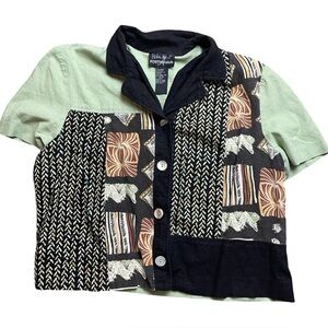 80s Boxy Cropped Earth Tone Blouse Size M / L